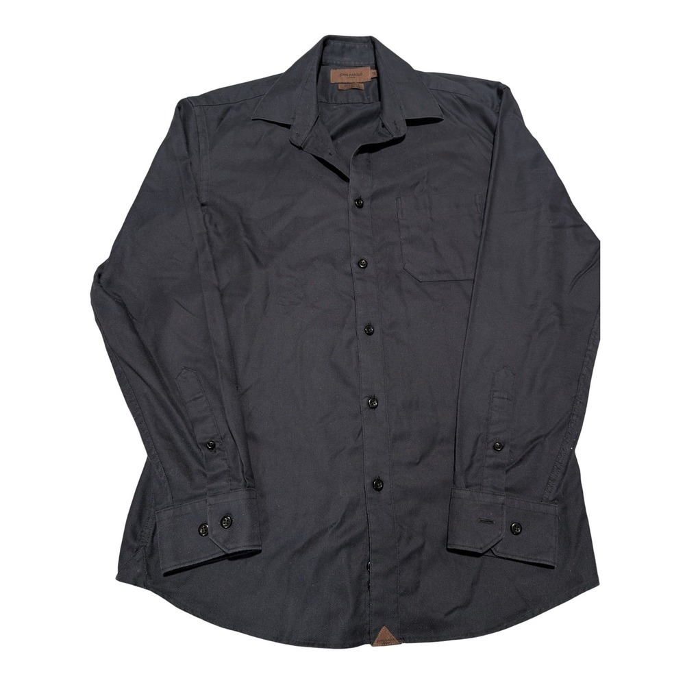 John Harold‎ London Mens Black 80s 2-Ply Cotton Long Sleeve Button Down Shirt 16